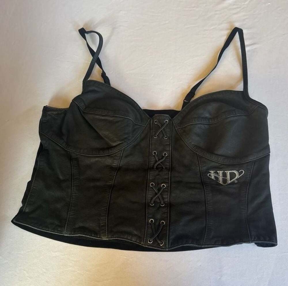 Harley-Davidson Black Lace-Up Bustier Camisole